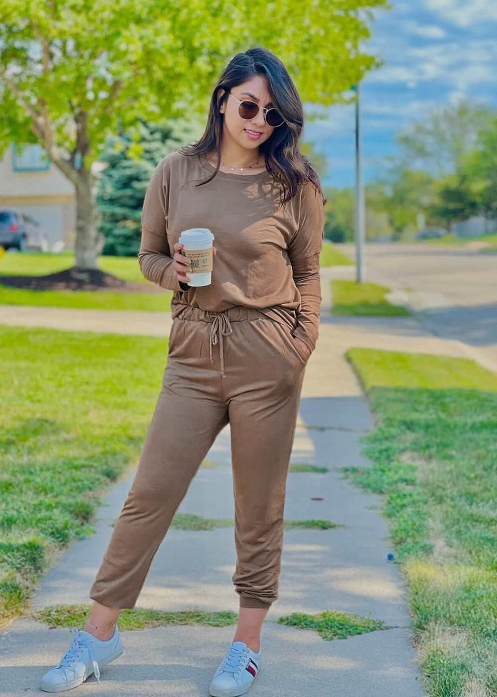 Women Fall 2 Piece Lounge Outfit Long Sleeve Tops High Waisted Jogger Pants Set Spring Travel Clothes Tracksuit