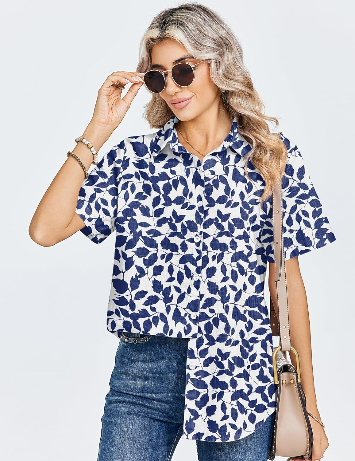 Women Linen Button down Shirts Short Sleeve Blouse Business Casual Tops Dressy Summer Outfits