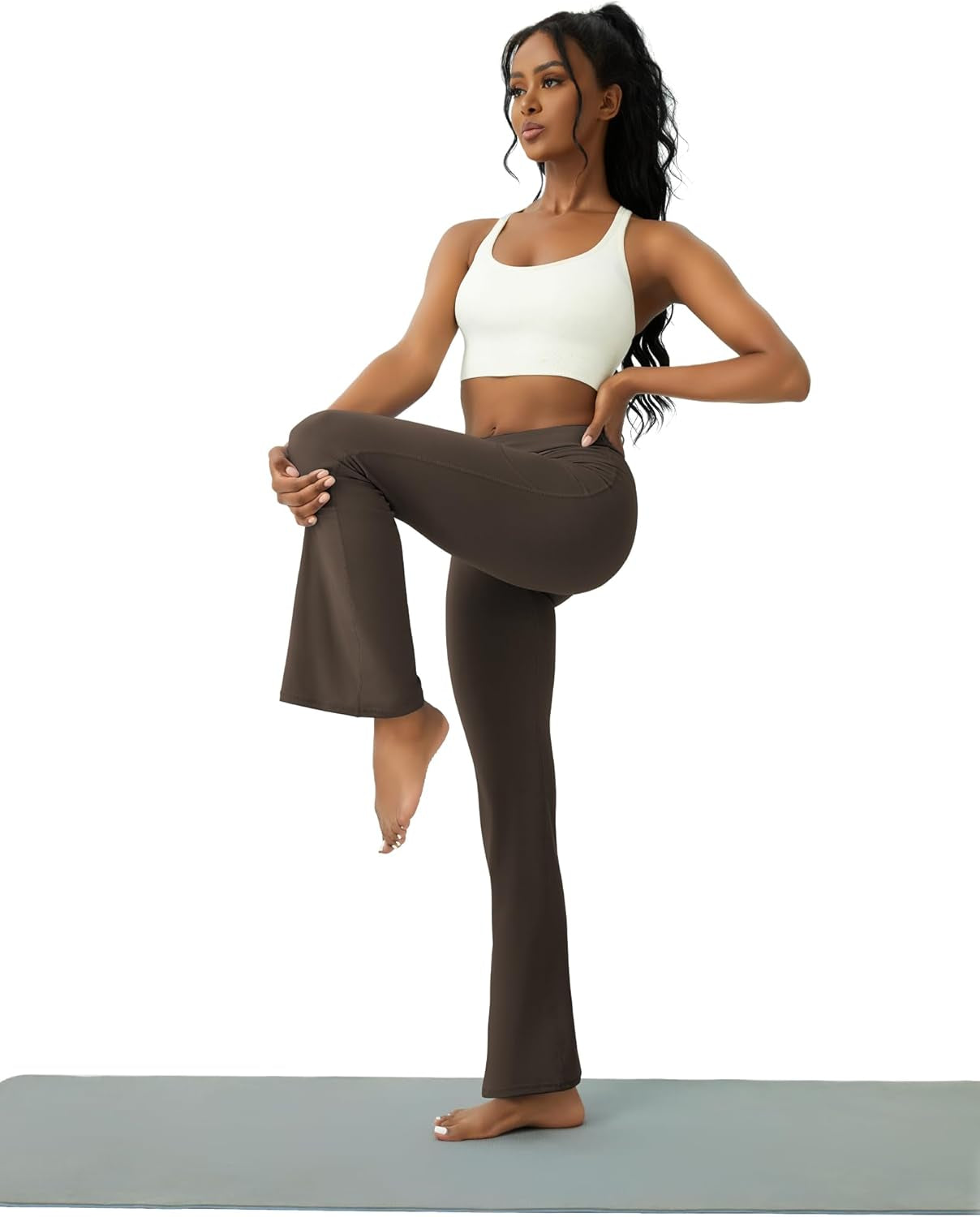 Womens Yoga Pants with Pockets High Waisted Flare Leggings Bell Bottom Yoga Dress Pants Seamless Bootcut Pants