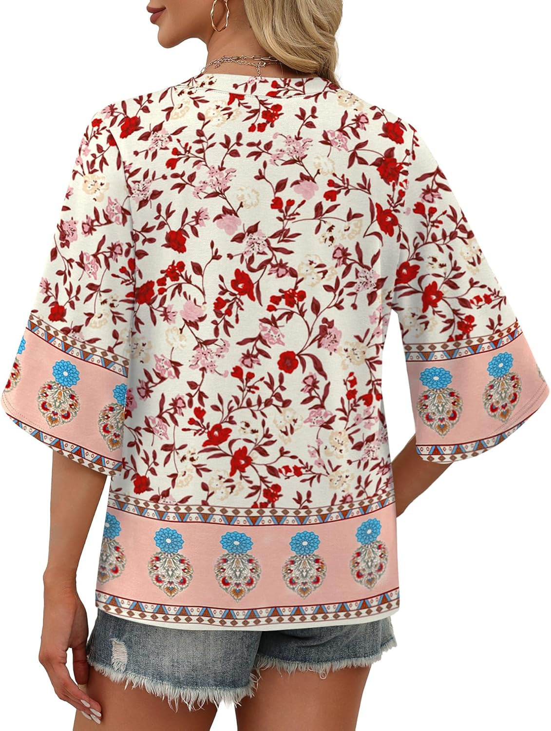 Boho Cute Summer Tops for Women 3/4 Sleeve Dressy Fashion V Neck Casual 2026 Business Beach plus Size Holiday Blouses