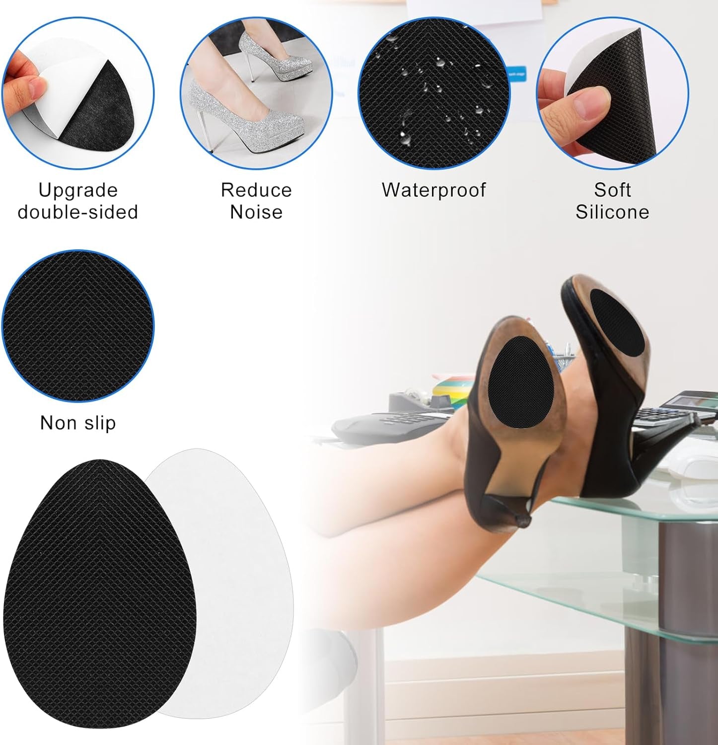 16 PCS/8 Pairs Non-Slip Shoe Pads for Bottom of Shoes– Self-Adhesive Sole Protectors for High Heels & Flats – Anti-Skid Shoes Grips Stickers for Slippery Floors, Noise Reduction, Shoe Bottom Repair