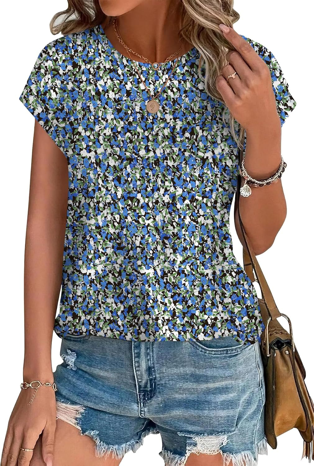 Womens Tops Short Sleeve Shirts Blouses for Women Dressy Casual Cap Sleeve Tops with Curved Hem