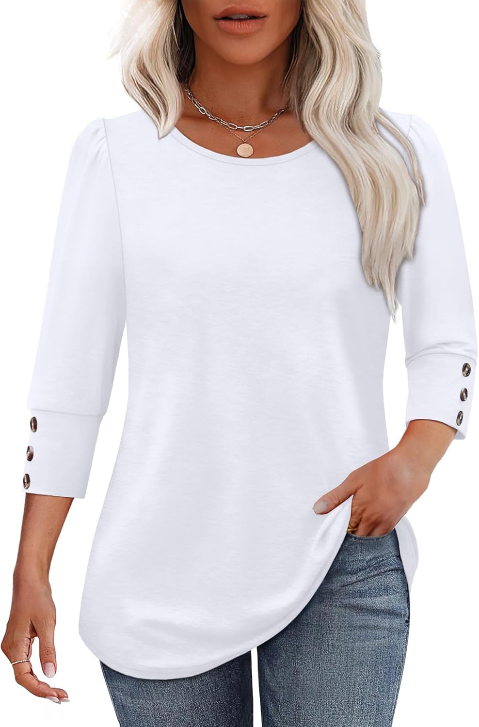 Womens Tops 3/4 Sleeve with Buttons Dressy Casual Blouses Summer Outfits Beach Vacation plus Size Spring Clothes