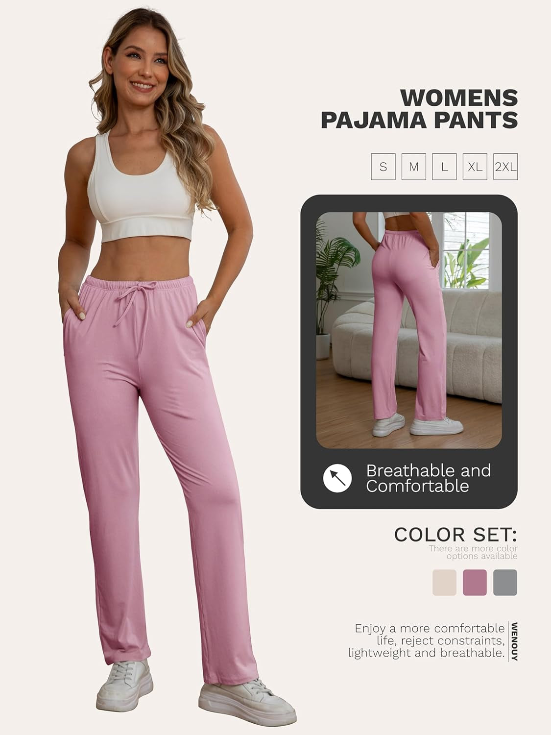 3 Pack Womens Pajama Pants Soft Loose Casual Lounge & Sleep Pants Pajama Bottoms PJ Sleepwear with Pockets