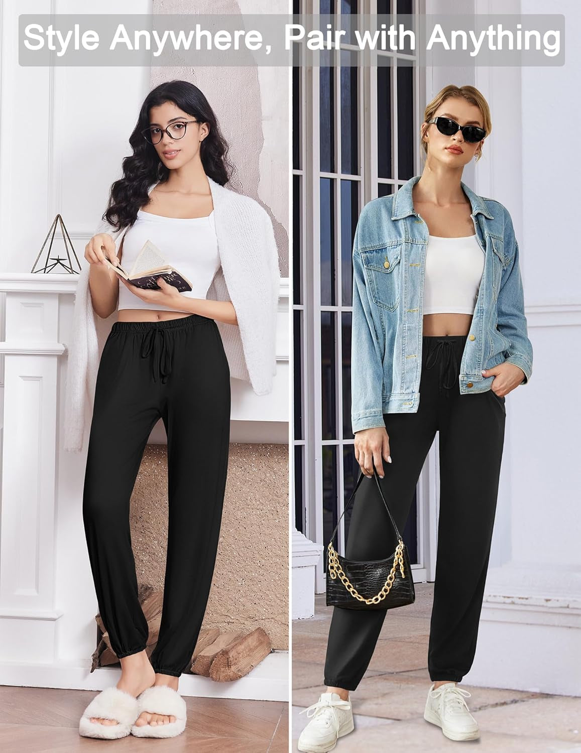 Womens Jogger Pajamas Pants Comfy Long Lounge Bottom,Drawstring Elastic Waist Sleep Pants with Pockets