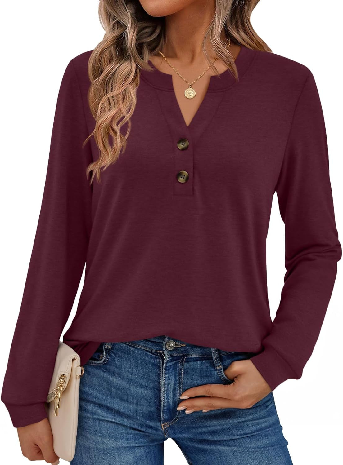 Womens Tops Long Sleeve Shirts Fall Fashion Clothes Henley Dressy Casual Blouses Trendy 2026