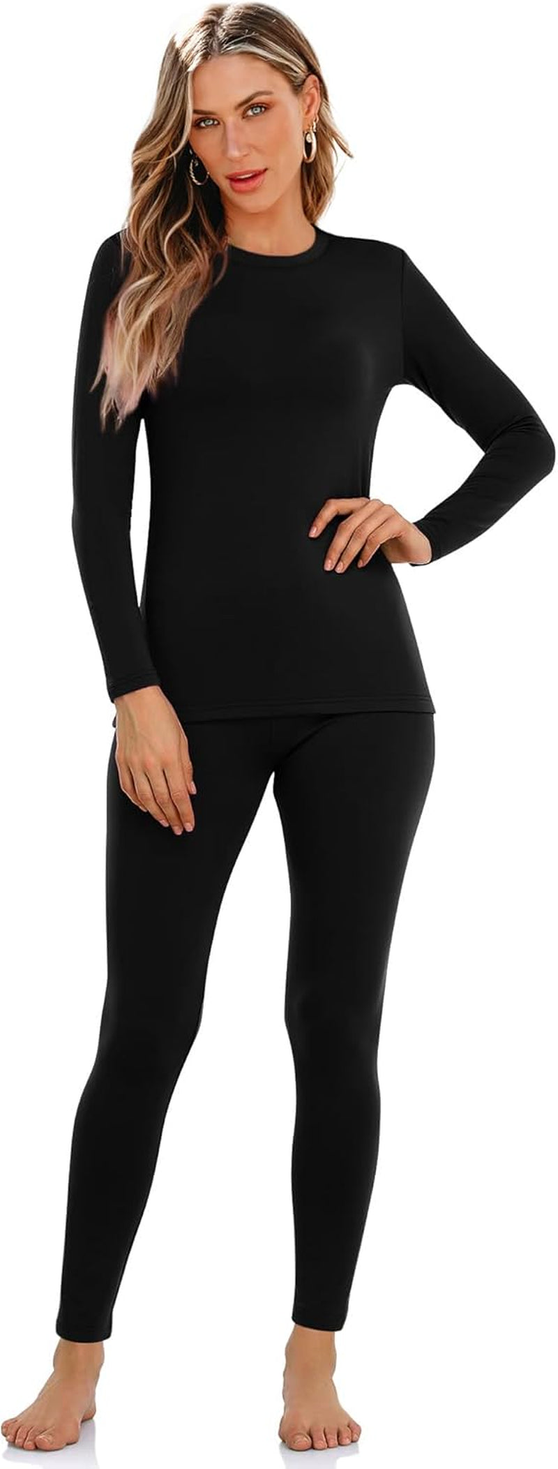Thermal Underwear for Women Long Johns with Fleece Lined Long Sleeve Shirt Legging Lounge Set Cold Weather Top Bottom