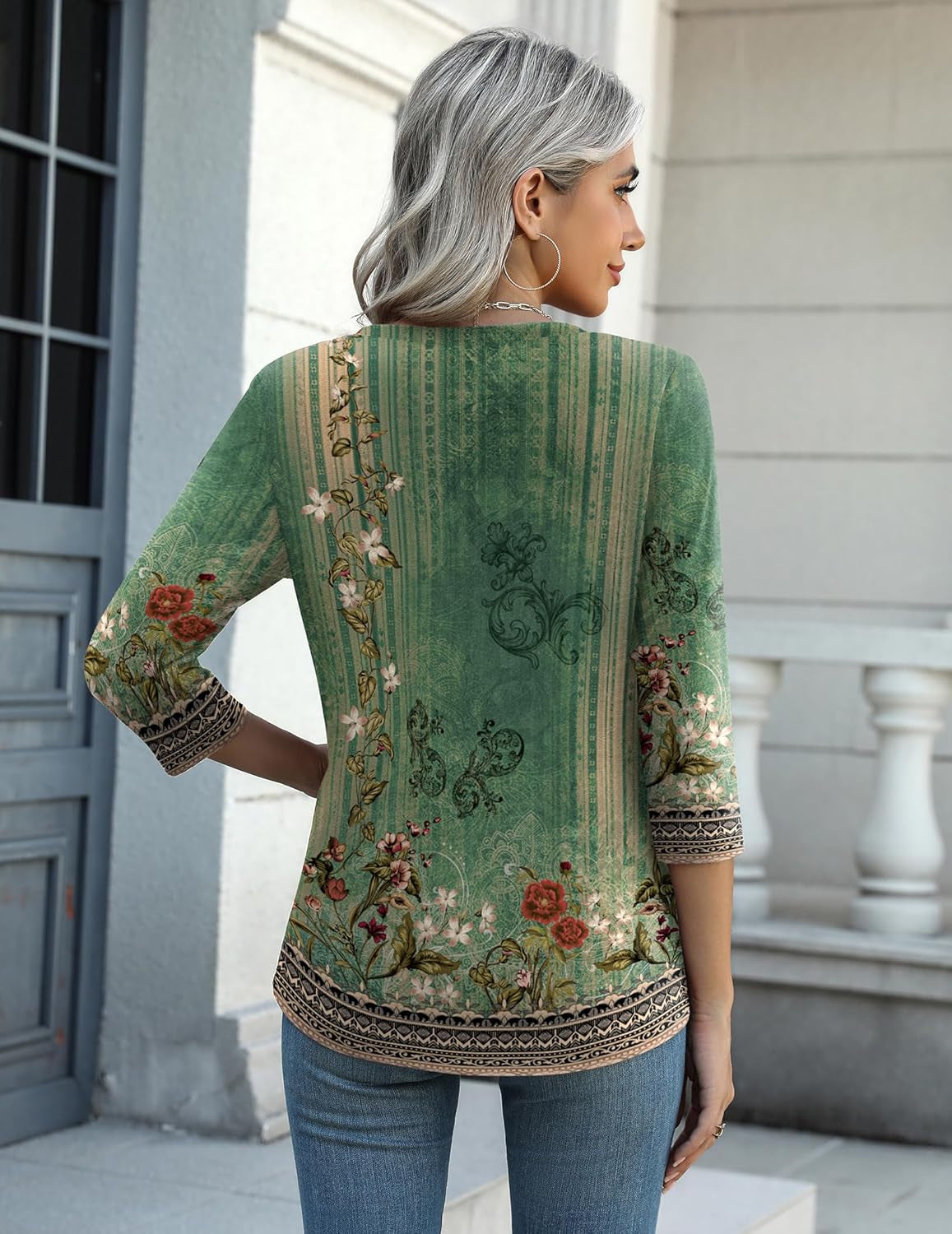 Women'S Casual 3/4 Sleeve T-Shirts round Neck Cute Tunic Tops Basic Tees Blouses Business Work Tee Top