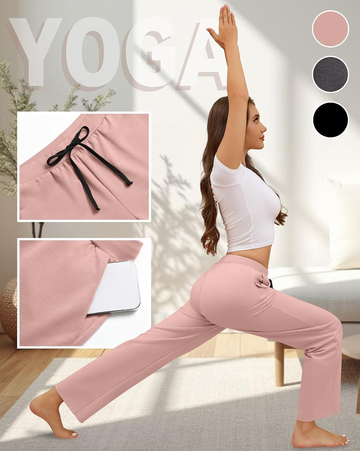 3 Pack Women'S Yoga Sweatpants Wide Leg Drawstring Baggy Pants Casual Loose Workout Open Bottom Lounge Pants