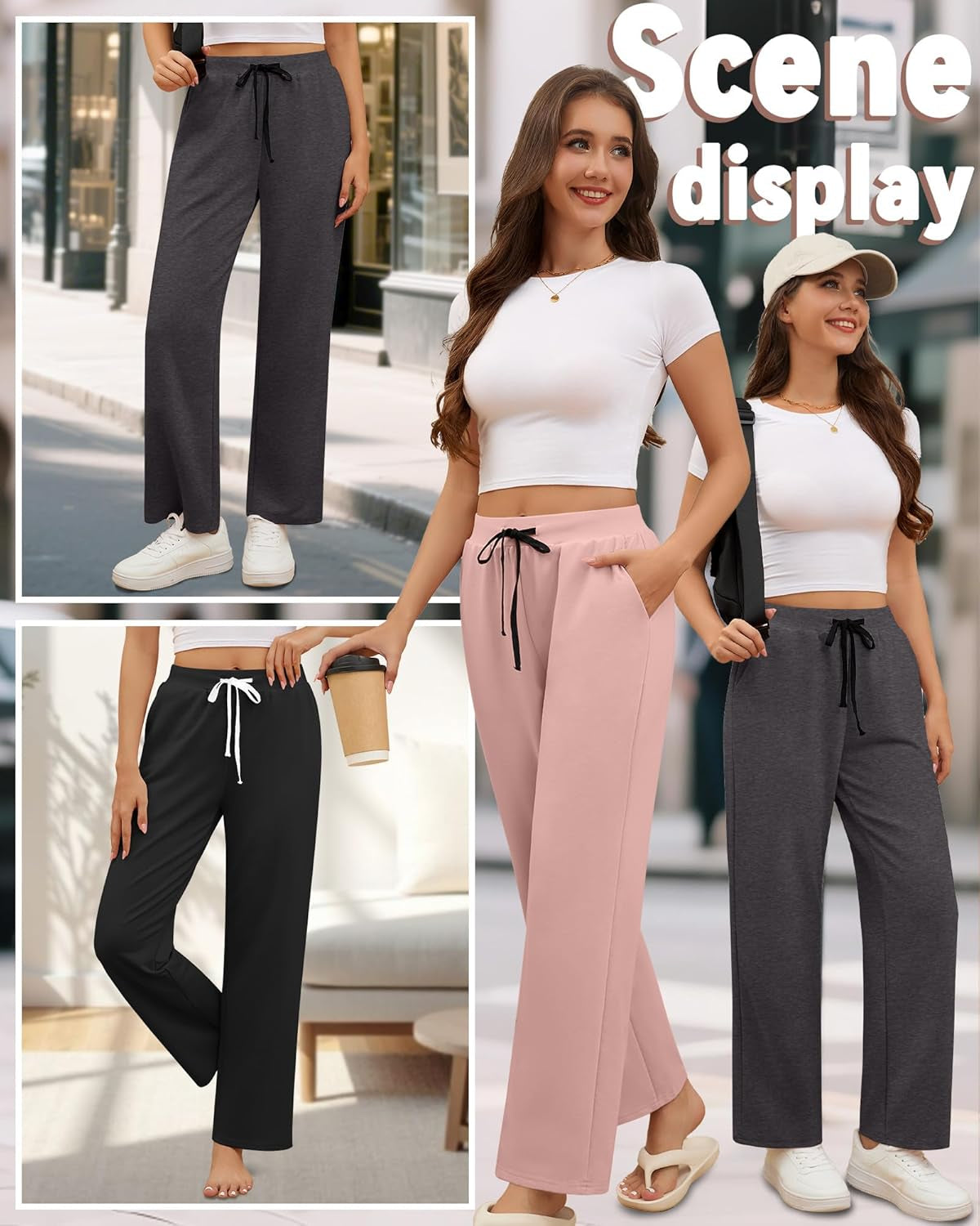3 Pack Women'S Yoga Sweatpants Wide Leg Drawstring Baggy Pants Casual Loose Workout Open Bottom Lounge Pants