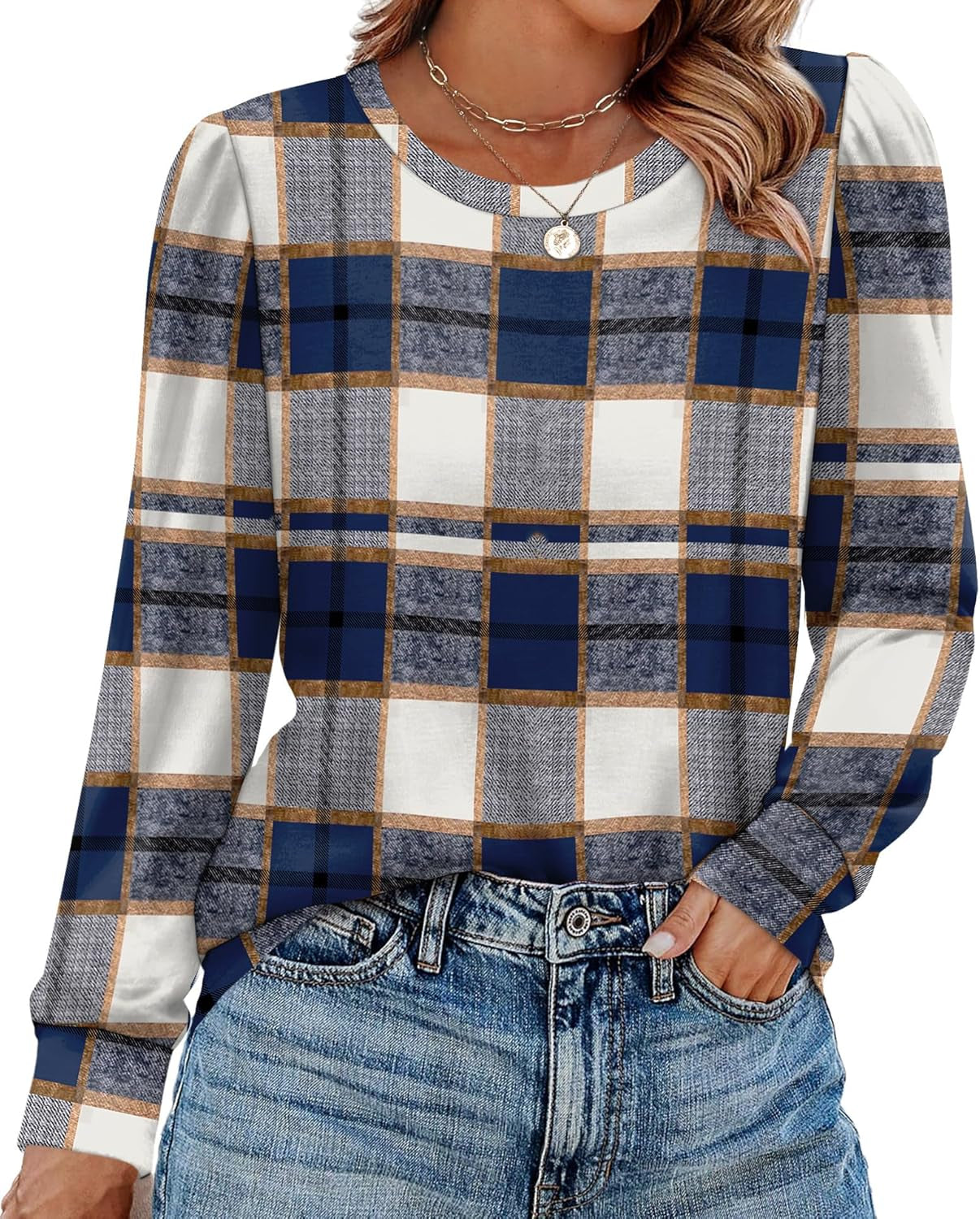 Womens Long Sleeve Shirts 2025 Fall Tunic Tops Crewneck Blouses Print