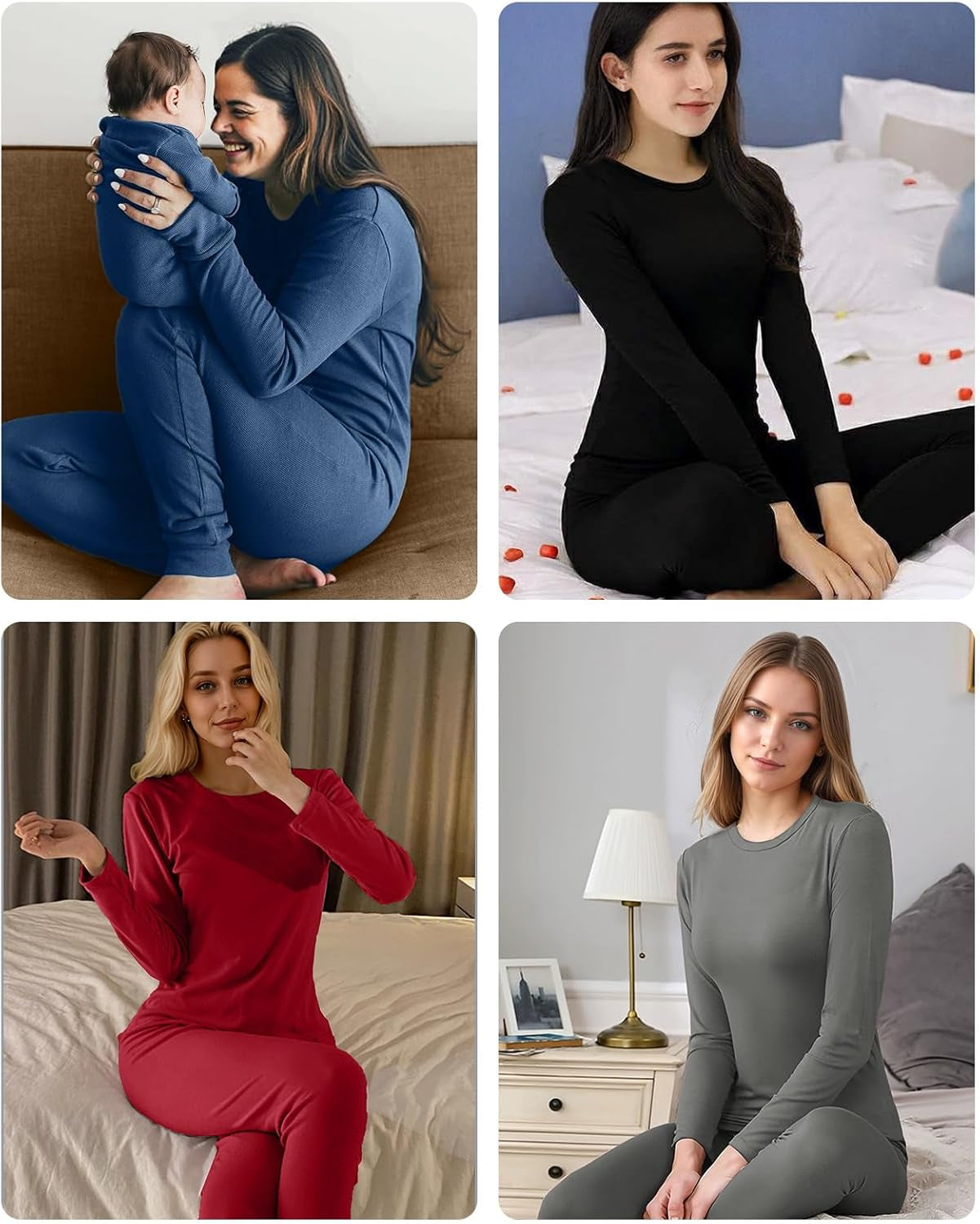 Thermal Underwear for Women Long Johns with Fleece Lined Long Sleeve Shirt Legging Lounge Set Cold Weather Top Bottom