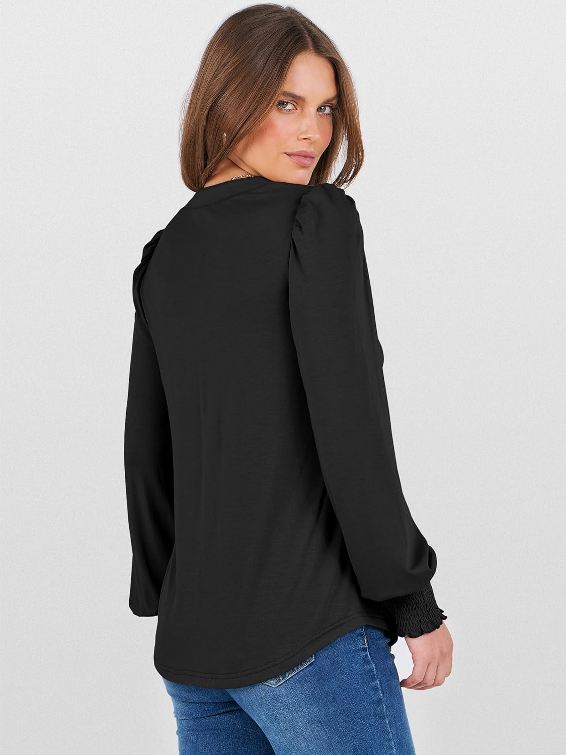 Women'S Puff Long Sleeve Shirts V Neck Loose T-Shirts Dressy Casual Work Blouses 2025 Fall Tops Trendy Clothes