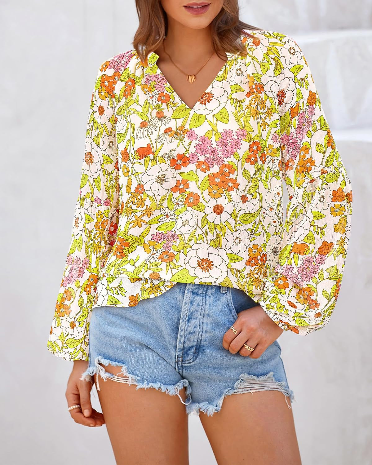 Blouses for Women Dressy Casual Floral Summer Boho Tops V Neck Lightweight Long Sleeve Shirts Spring Clothes 2026
