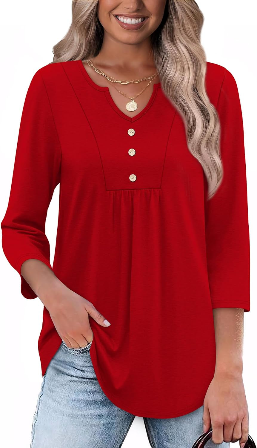 Womens Tops Fall Fashion Must Have 3/4 Length Sleeve Shirts Business Casual Outfits Basic Tees