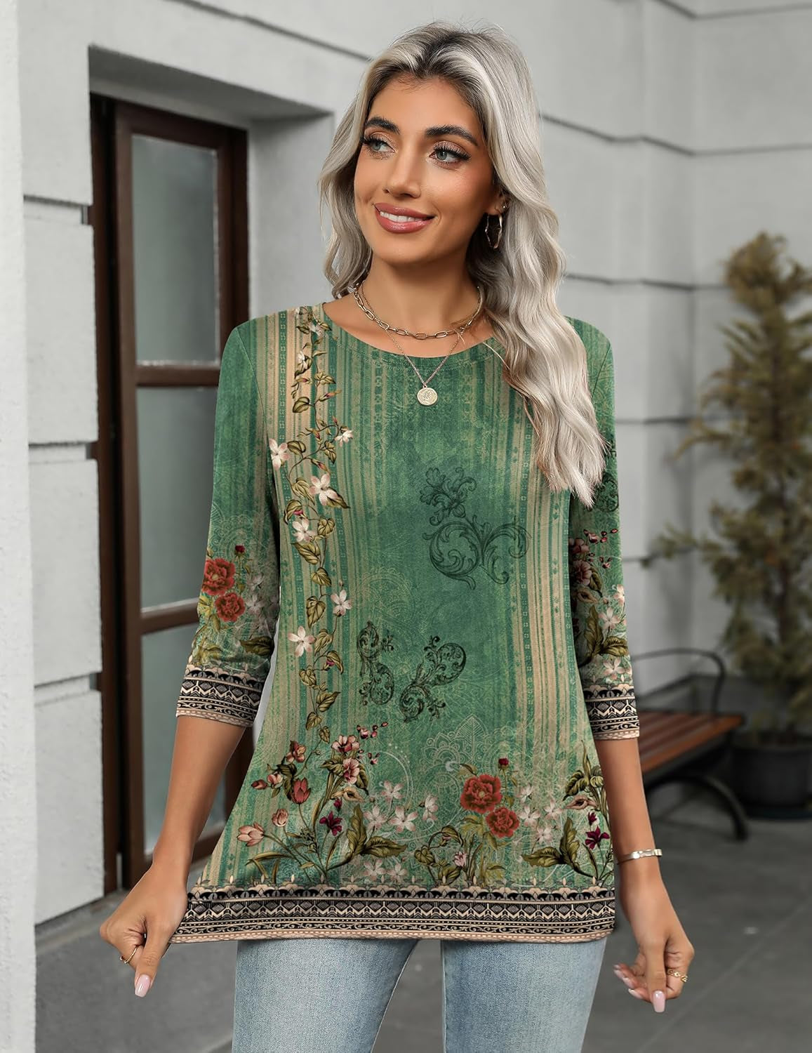 Women'S Casual 3/4 Sleeve T-Shirts round Neck Cute Tunic Tops Basic Tees Blouses Business Work Tee Top