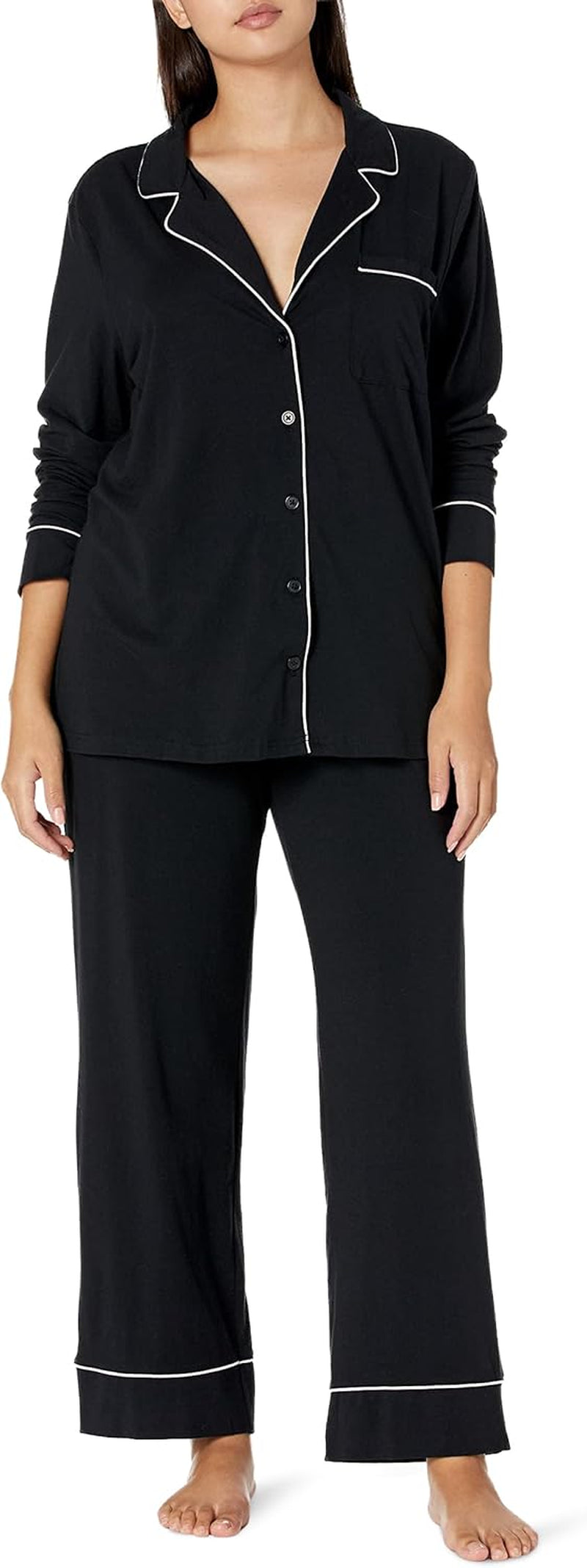Women'S Cotton Modal Long-Sleeve Shirt and Full-Length Bottom Pajama Set