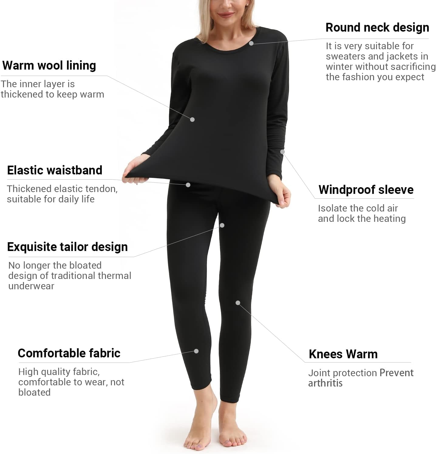 Thermal Underwear Women Ultra-Soft Long Johns Set Base Layer Skiing Winter Warm Top & Bottom