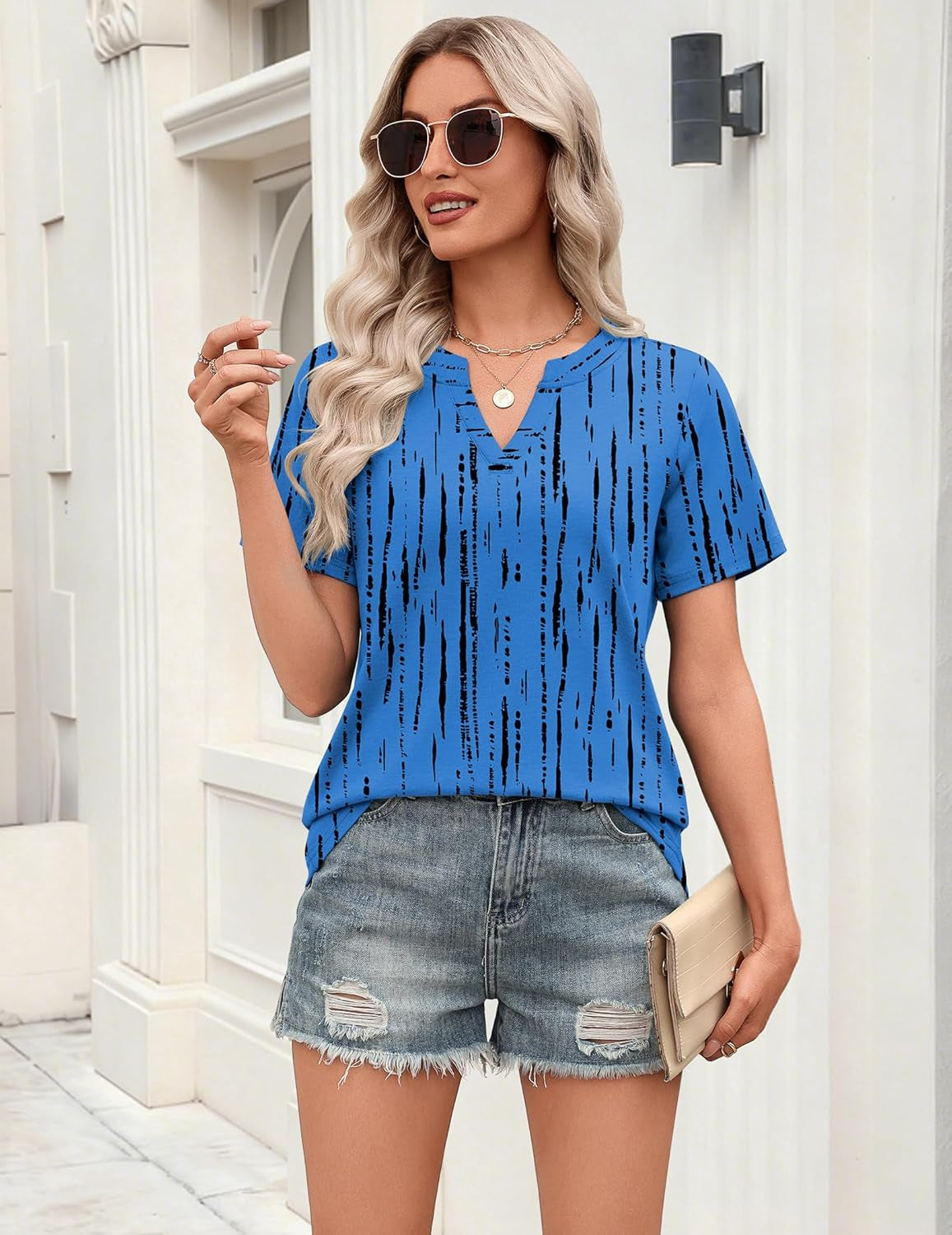 Womens Tops Short Sleeve V Neck Tee Shirts Cute Dressy Casual Clothing Business Work Blouse