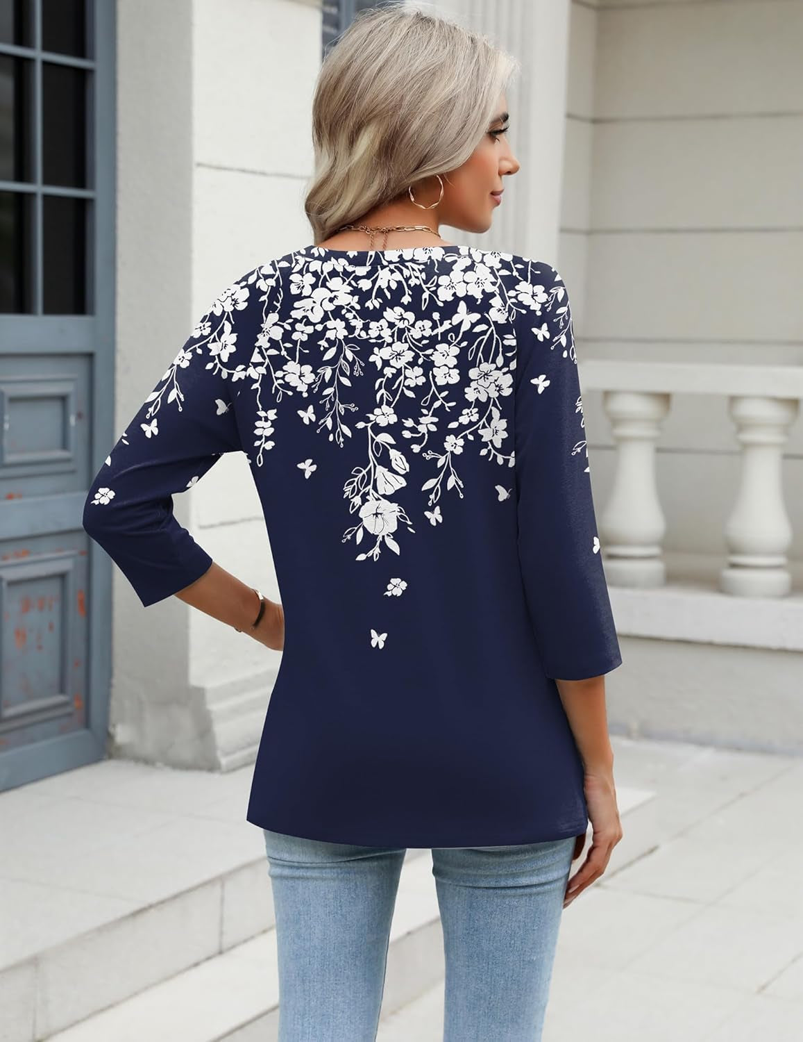 3/4 Length Sleeve Womens Tops Casual V Neck Shirts Soft Basic Tees Business Work Blouses