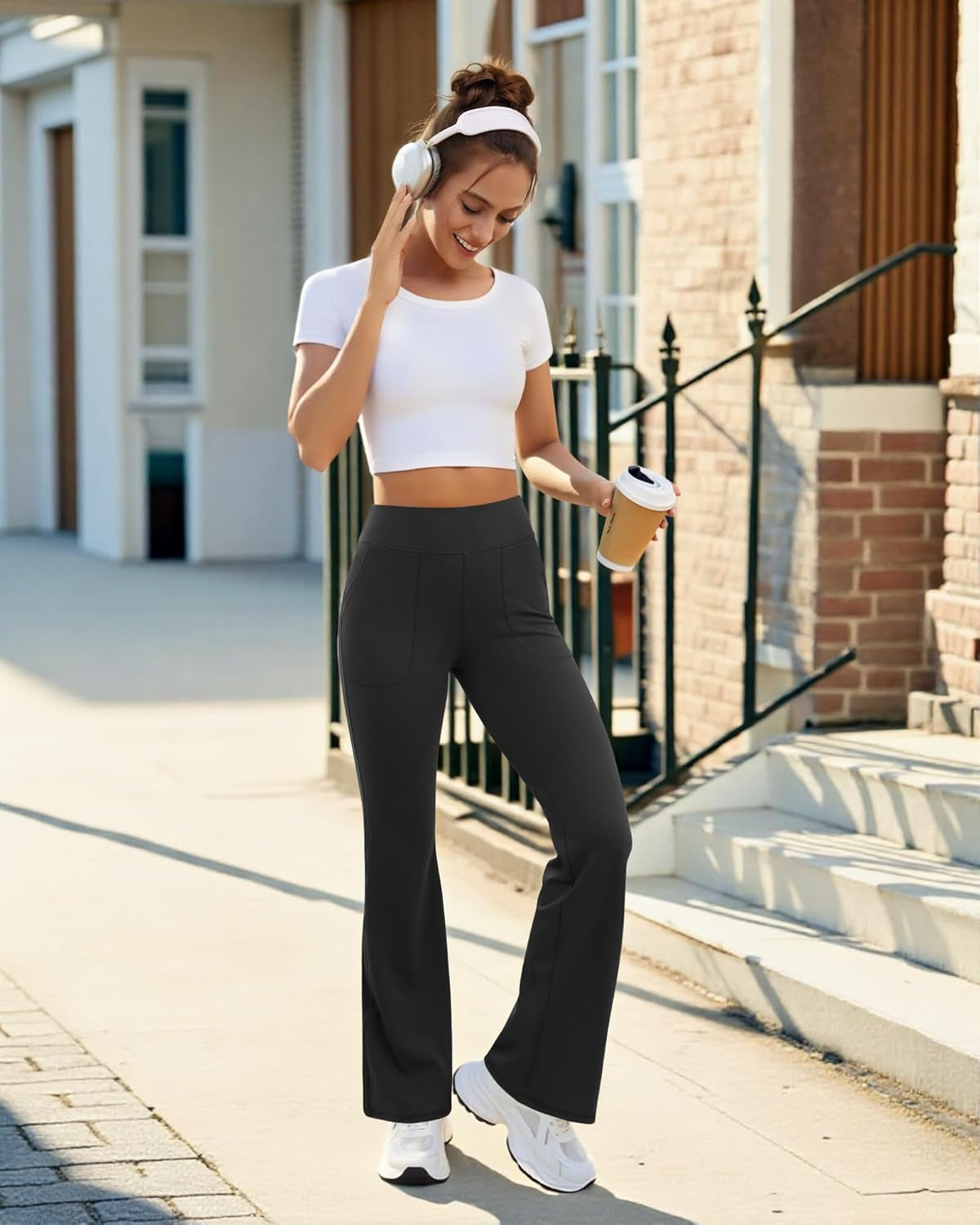 Womens Yoga Pants High Waisted Flare Leggings with Pockets Bootcut Lounge Workout Bell Bottom Trousers