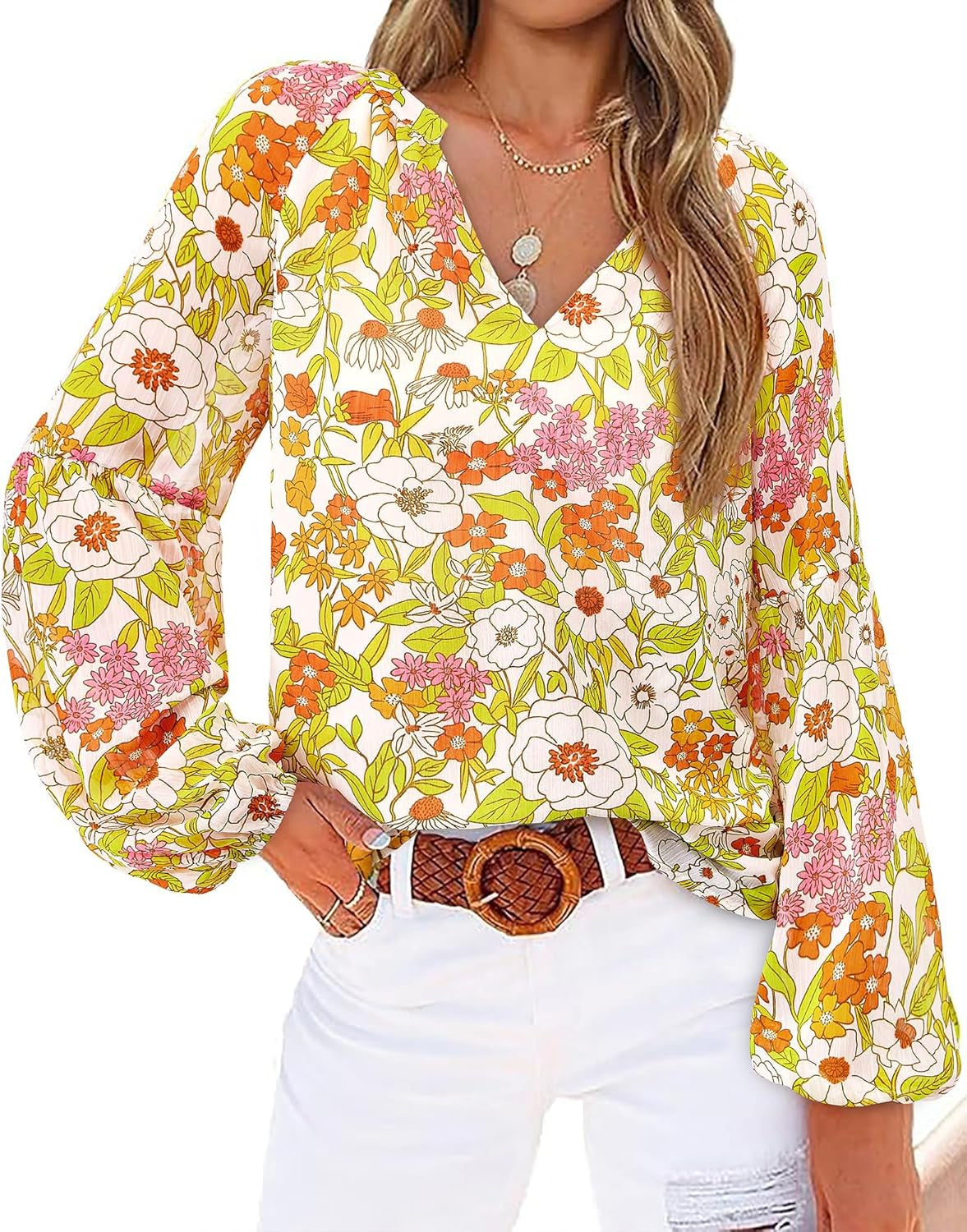 Blouses for Women Dressy Casual Floral Summer Boho Tops V Neck Lightweight Long Sleeve Shirts Spring Clothes 2026