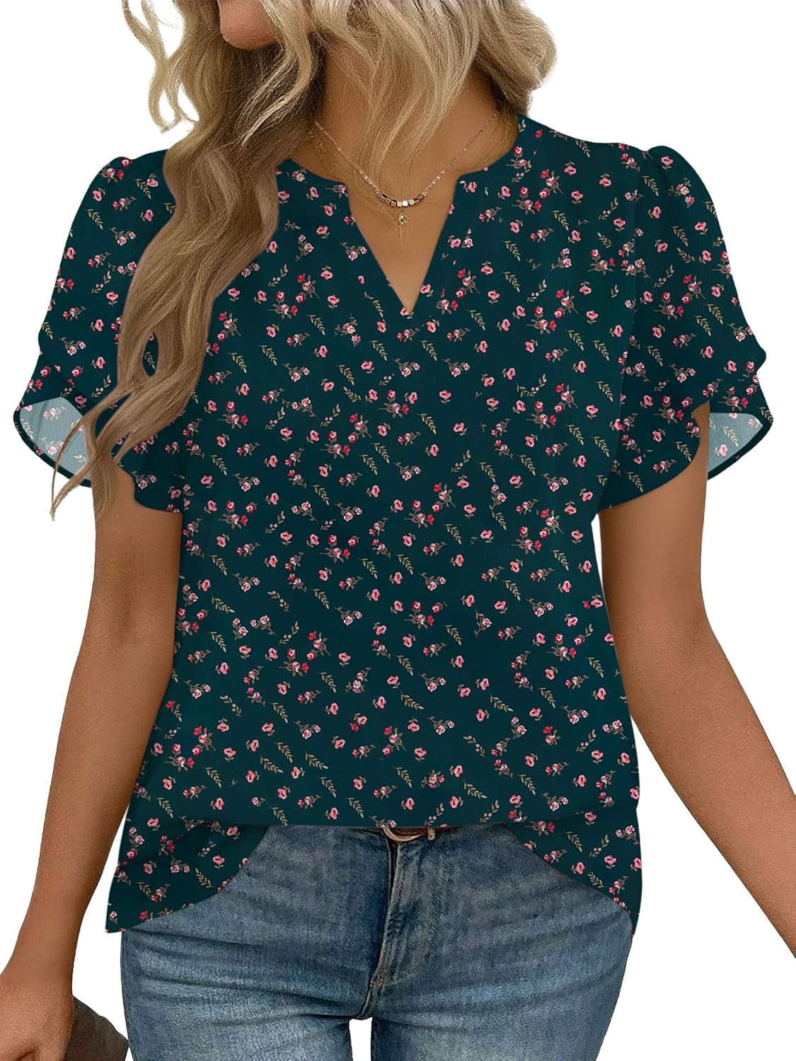 Womens Dressy Casual Shirts Short Sleeve V Neck Work Blouse Business Casual Summer Chiffon Tops