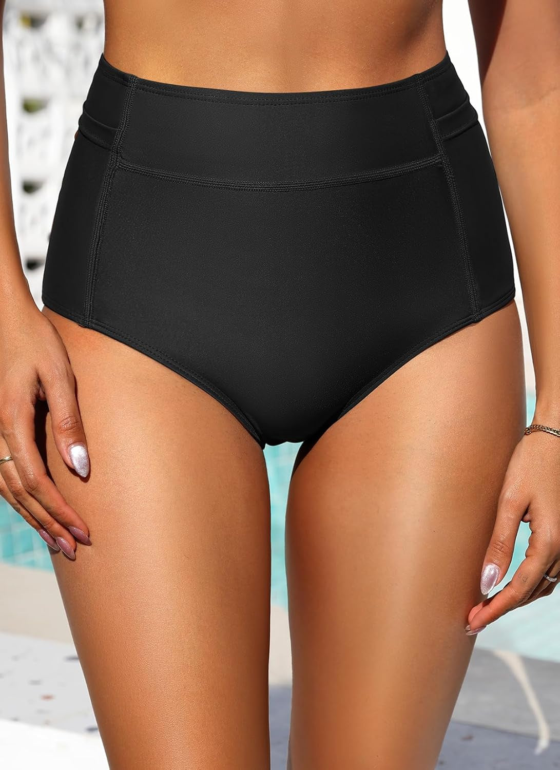 Women High Waisted Swimsuit Bikini Bottoms - Tummy Control Swim Bottom Full Coverage Bathing Suit with Pockets 2025