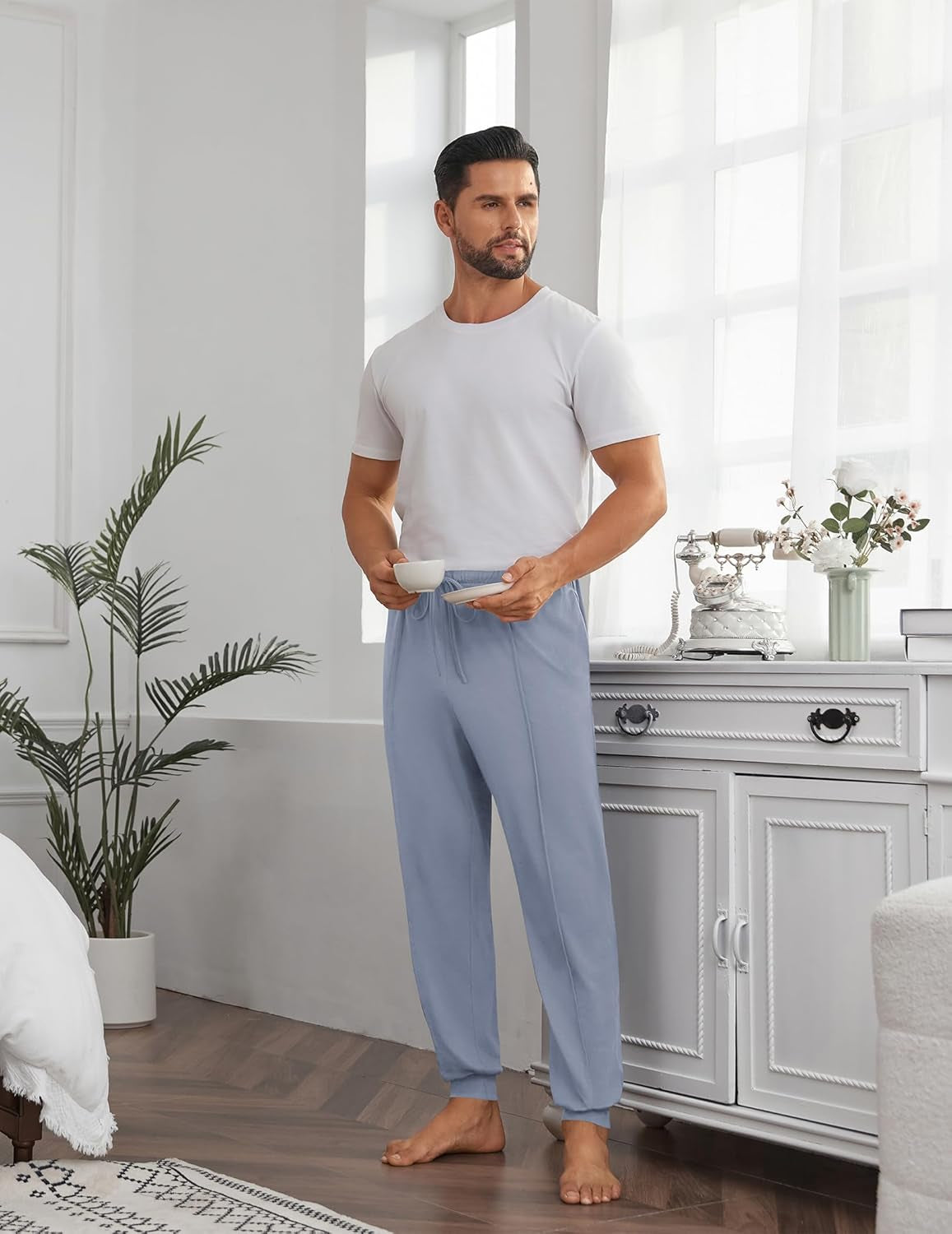 Men'S Pajama Pants Ultra Lightweight Pjs Bottoms Soft Sleep Jogger Pants with Pocket Drawstring