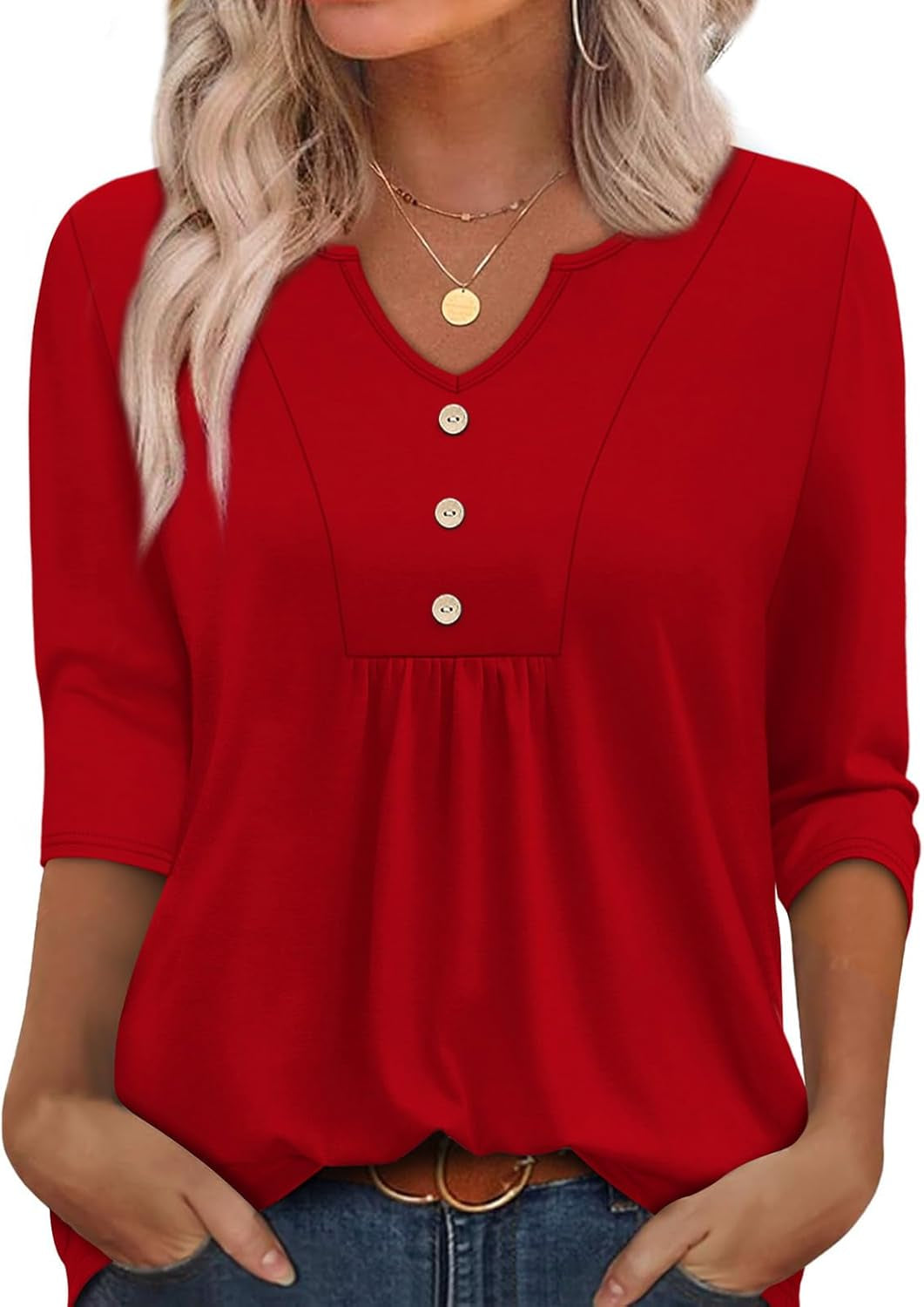 Womens Tops Fall Fashion Must Have 3/4 Length Sleeve Shirts Business Casual Outfits Basic Tees