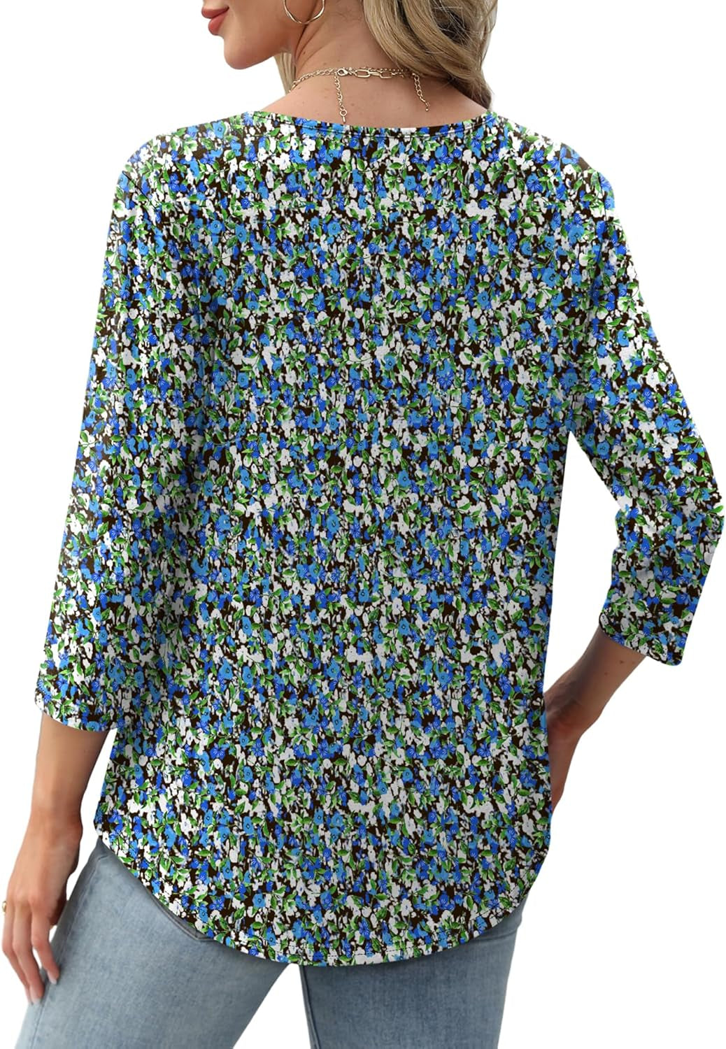 3/4 Length Sleeve Tops for Women 2026 Crewneck Casual Pleated Tunic Tops Loose Fit Shirts Blouses