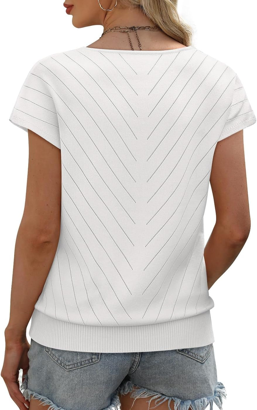 Short Sleeve Sweater for Women V Neck Trendy Summer Tops 2025 Beach Vacation Clothes Travel Business Casual Outfits