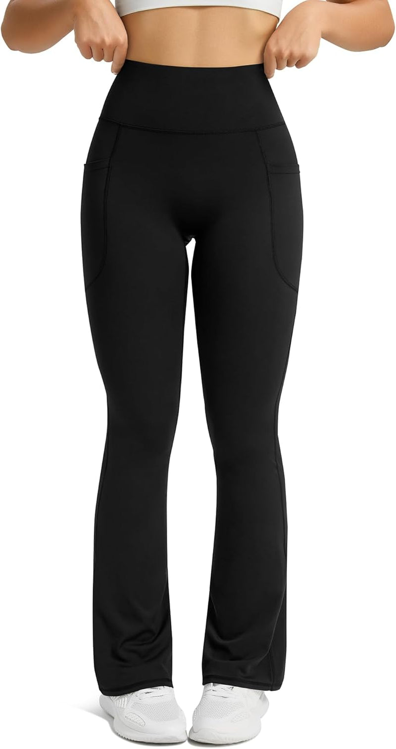 Womens Flared Yoga Pants with Pockets, High Waisted Flare Leggings Bell Bottom Bootcut Yoga Dress Pants