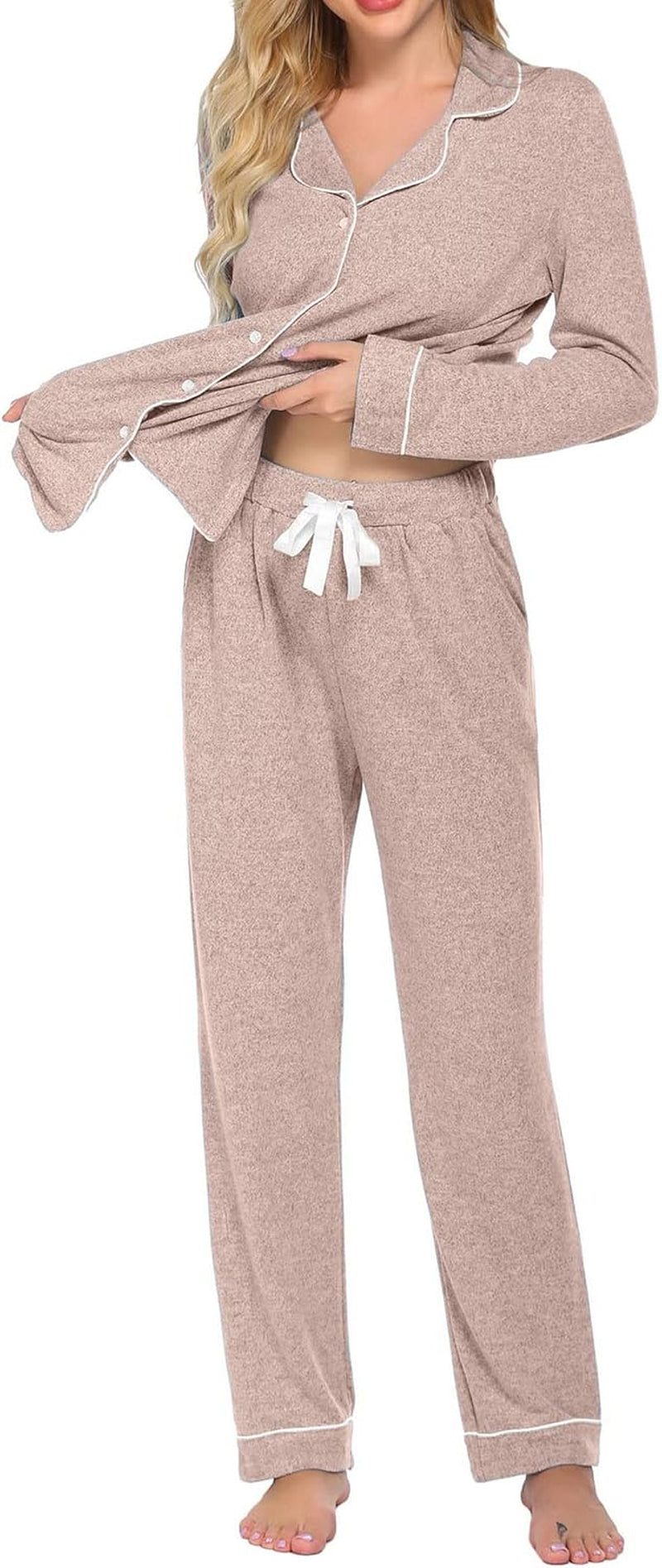 Women'S Pajamas Long Sleeve Sleepwear Casual Button down Loungewear Soft Pjs Set S-XXL
