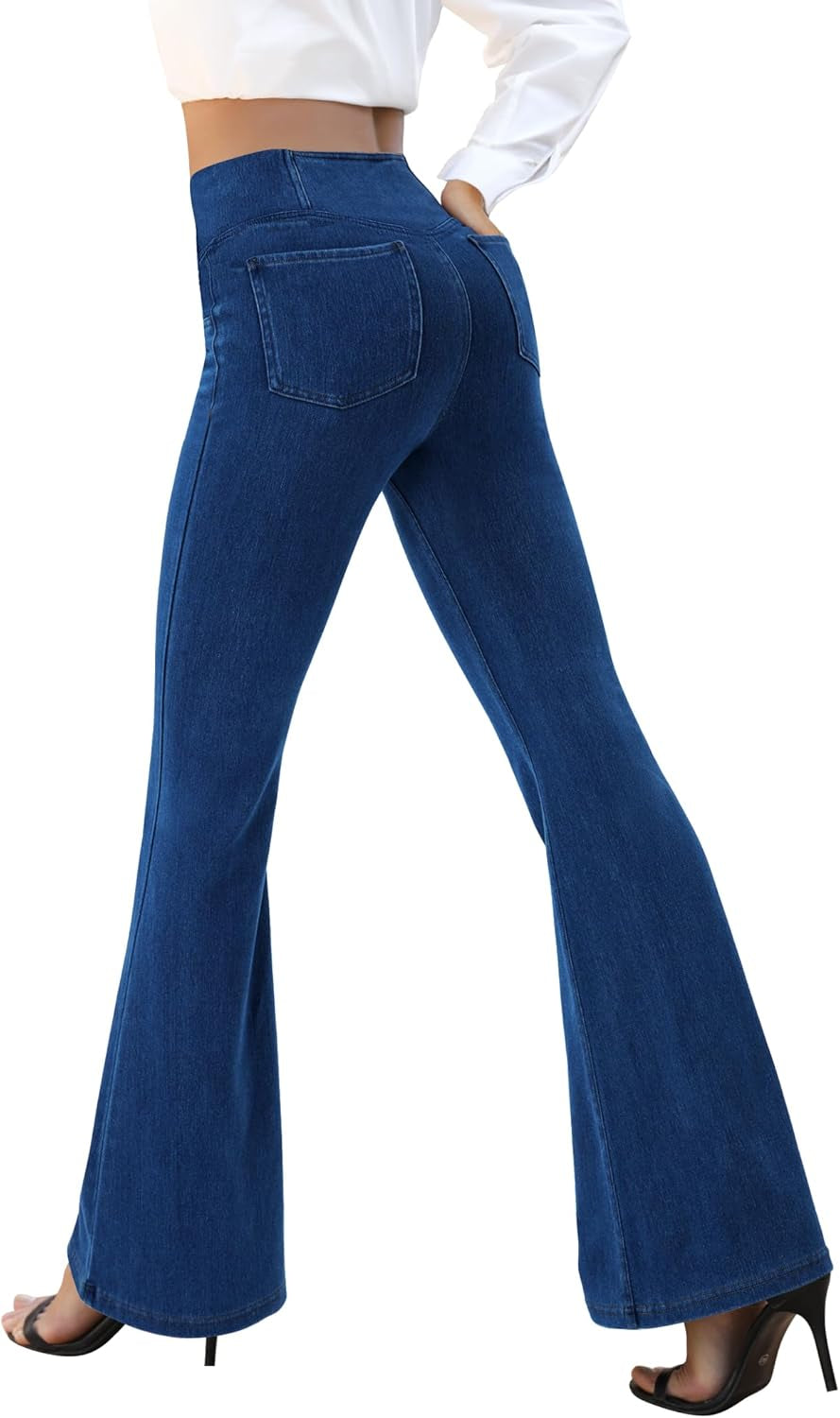 Bell Bottom Jeans for Women Trendy Crossover Stretchy Jeans Flare Leggings with Pockets Y2K Butt Lifting Jeggings