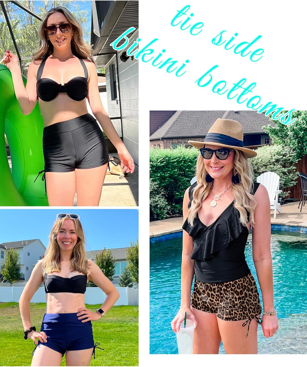 Women'S Swim Shorts High Waist Swimsuit Bottoms Adjustable Side Tie Bathing Suit Boyshorts Bikini Board Shorts