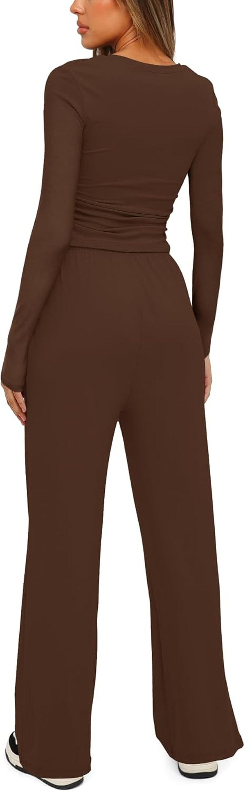 Women'S 2 Piece Outfits Lounge Sets 2026 Long Sleeve Tops Wide Leg Pants Casual Matching Set