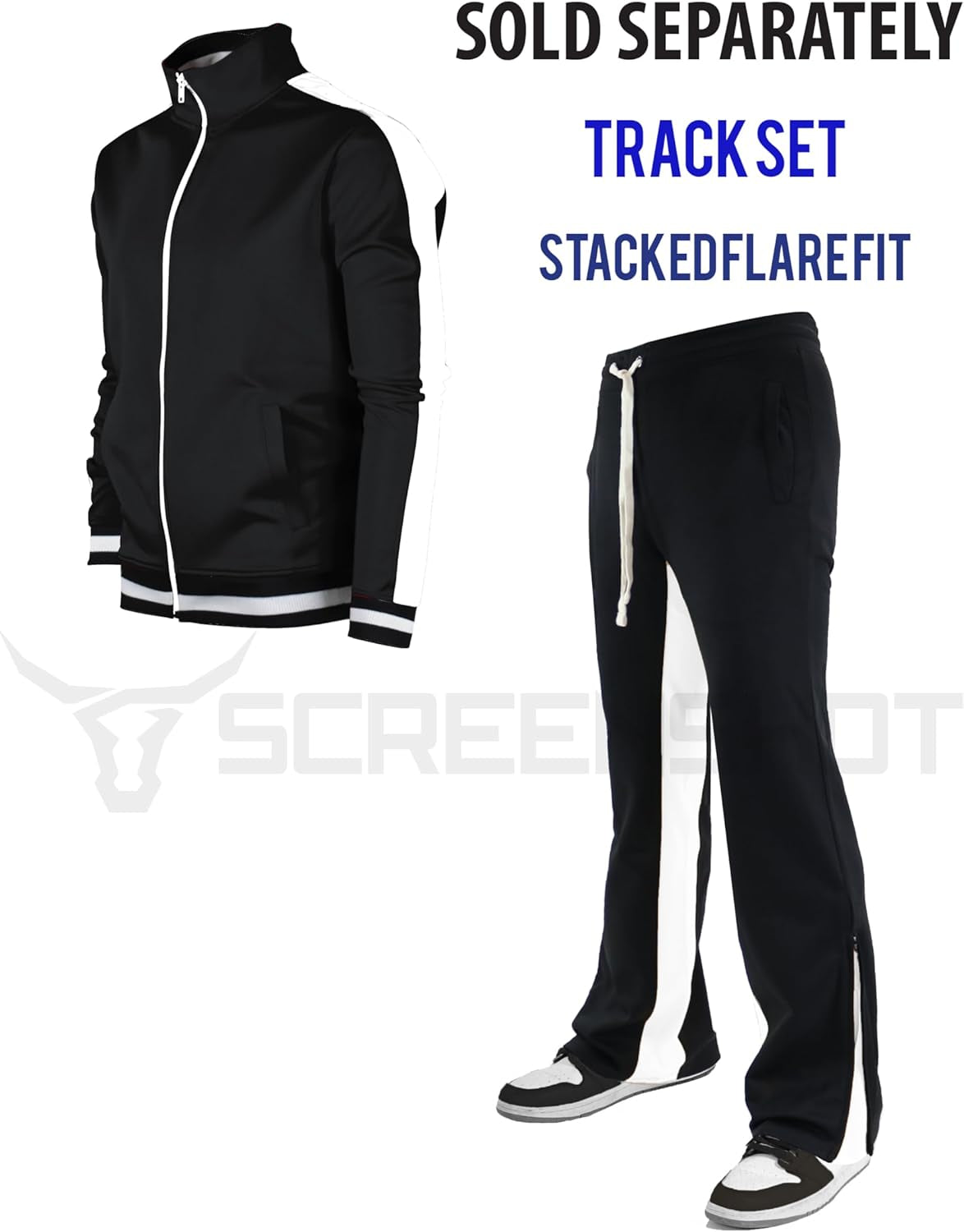 Track Pants 3202 Mens Streetwear Premium Stacked Flare Fit Urban Track Pants Workout Athletic Bottoms