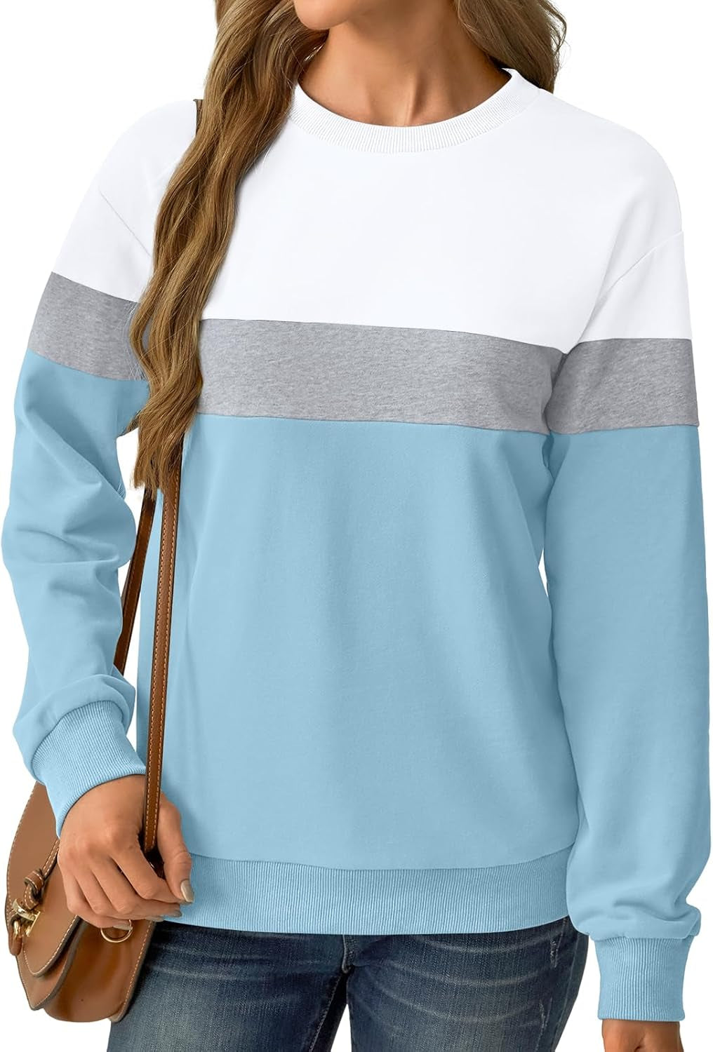 Womens Sweatshirts Cotton Crewneck Tops Long Sleeve Cute Lightweight Fall Winter Loose Casual Pullover with Pockets