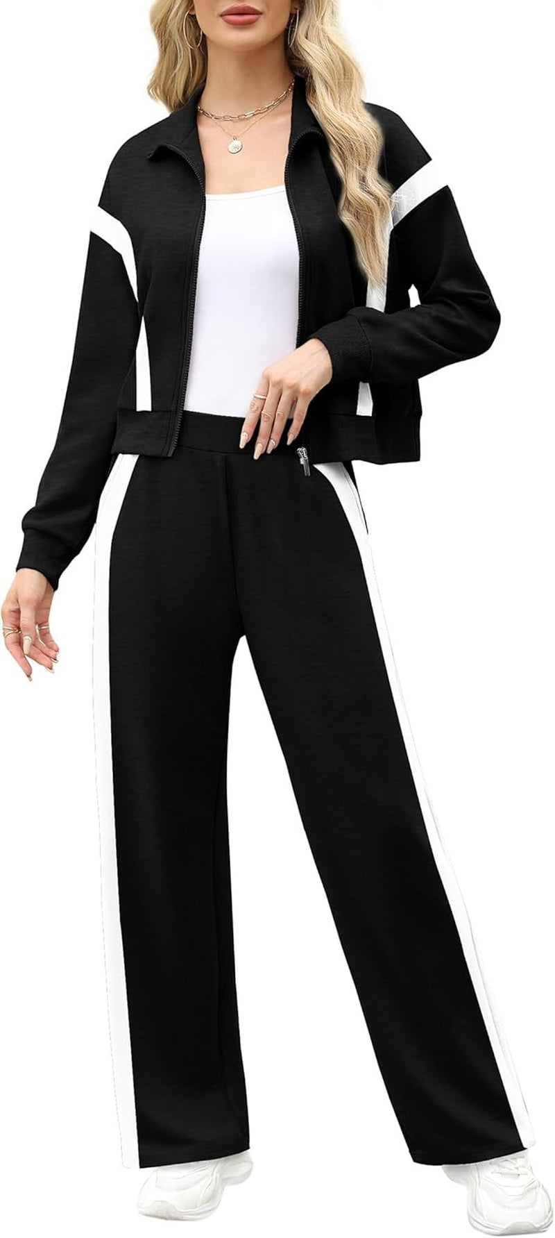 Lounge Sets for Women 2025 Sweatsuit 2 Piece Outfits Sweatshirt Wide Leg Sweatpant Tracksuit Matching Set