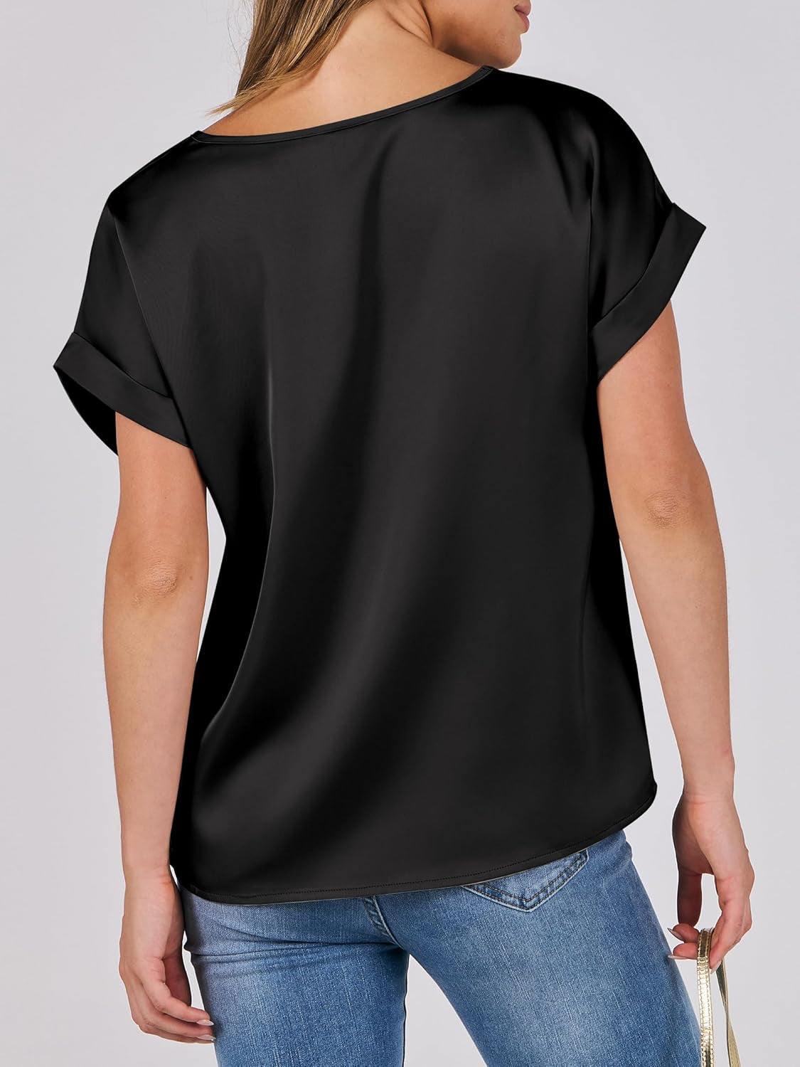 Women'S Summer Dressy Casual Short Sleeve Shirts Crewneck Satin 2025 Business Office Work Blouse Tops