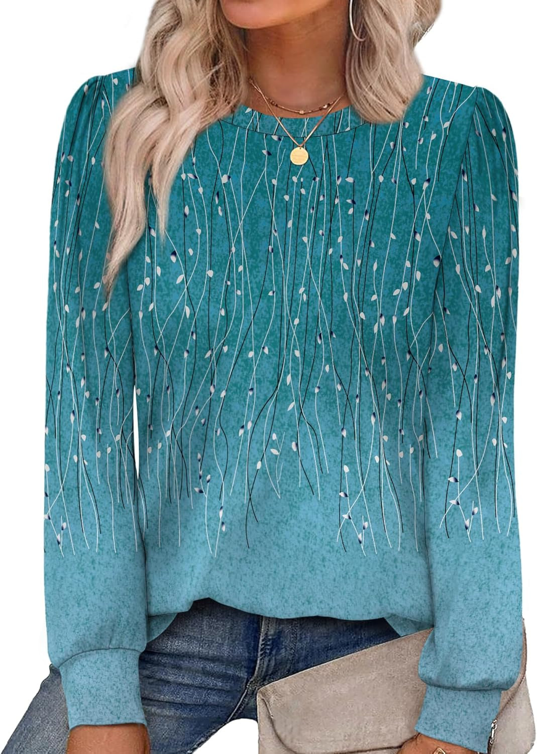 Womens Long Sleeve Shirts 2025 Fall Tunic Tops Crewneck Blouses Print