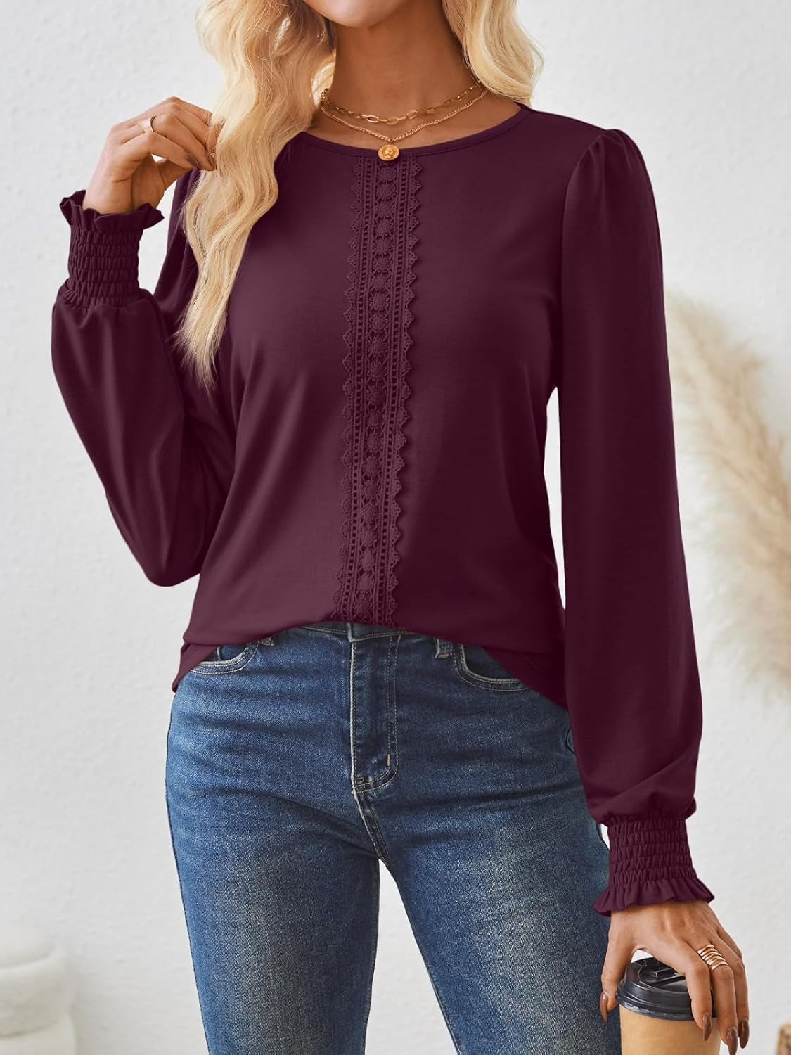 Long Sleeve Shirts for Women Business Dressy Casual Tops Work Blouses Pleated Tunics