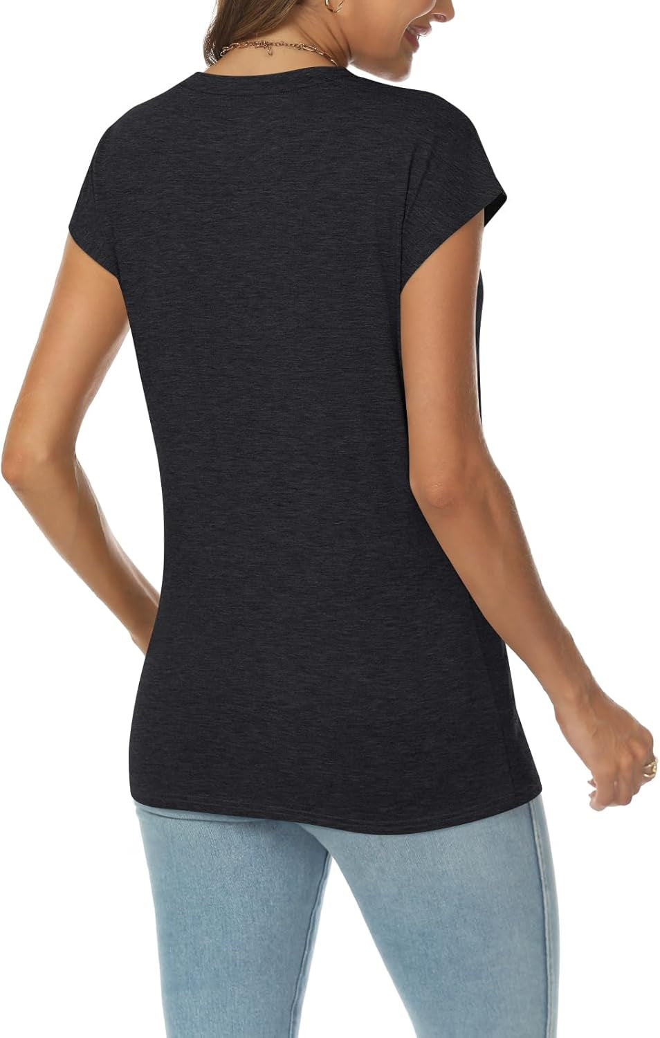 V Neck T Shirts for Women Spring Summer Fall Tops Teacher Work Business Dressy Casual Blouses Basic Tees Boho Fashion