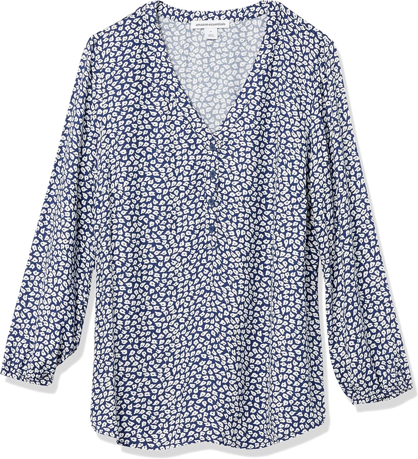 Womens 3/4 Sleeve Button Popover Shirt, Loose-Fit V-Neck Blouse