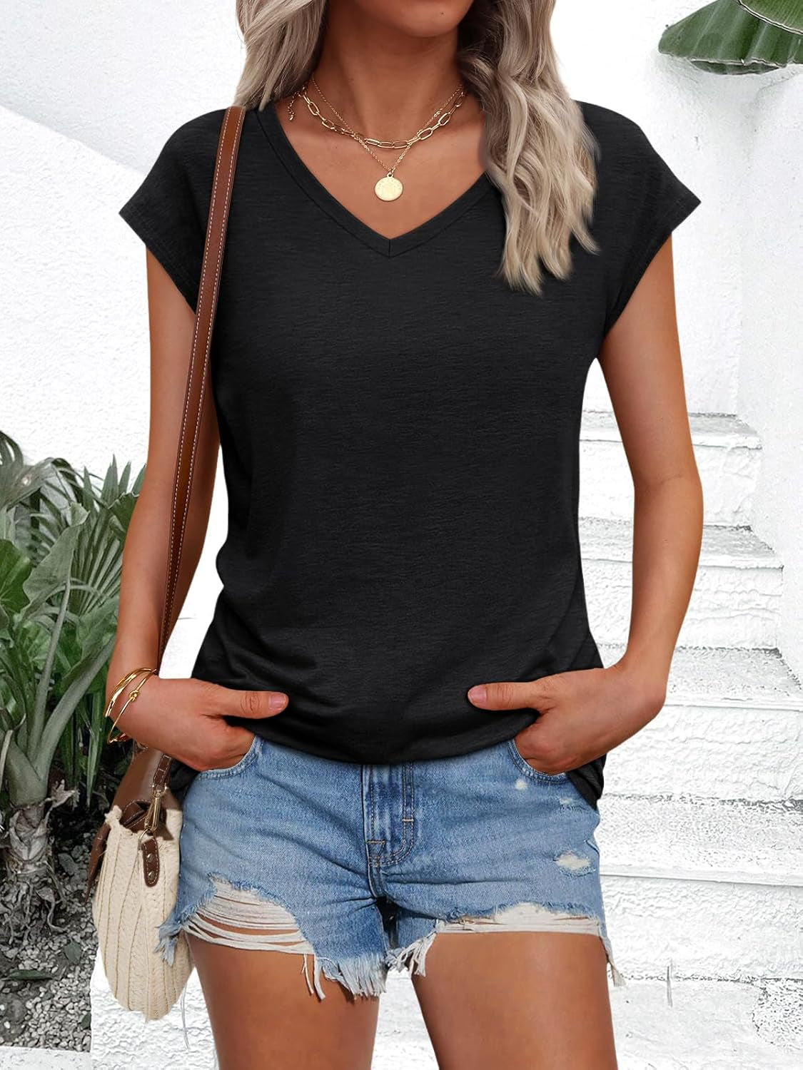 V Neck T Shirts for Women Spring Summer Fall Tops Teacher Work Business Dressy Casual Blouses Basic Tees Boho Fashion