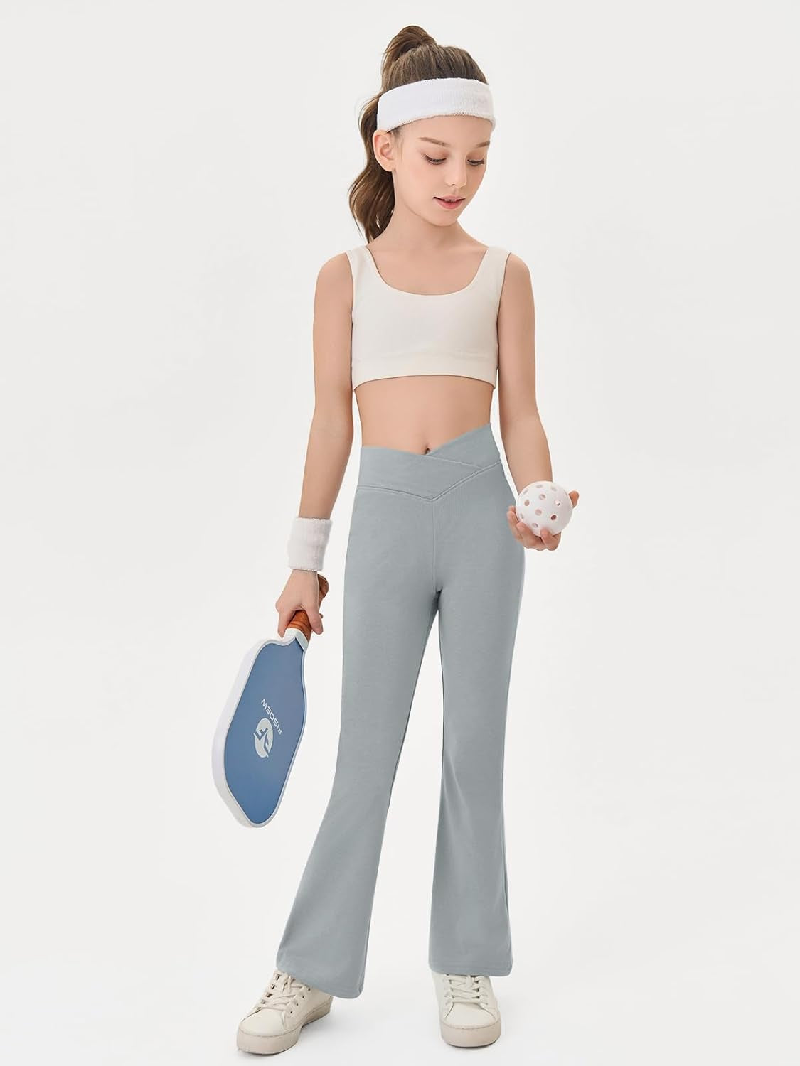 Girls Crossover High Waisted Flare Pants Kids Bootcut Leggings Full Length Bell Bottoms 5-14 Years