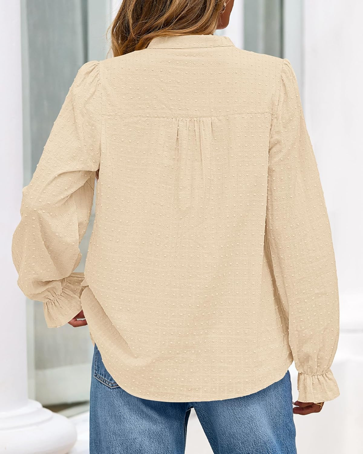 Women Fall Tops 2025 Boho Solid V Neck Fashion Casual Long Sleeve Button down Blouses Dressy Shirts