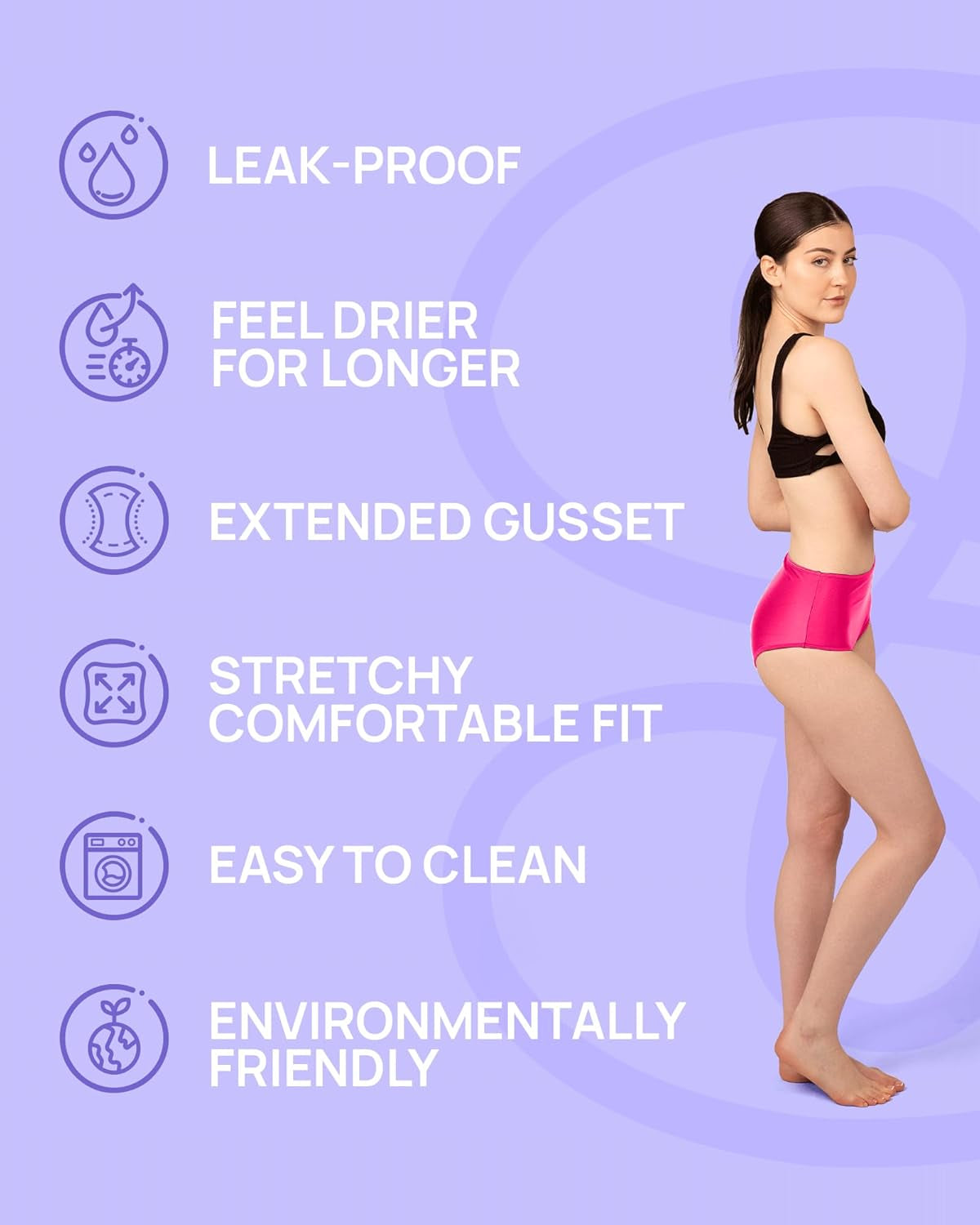 Period Swimwear - Black Menstrual Leakproof Bikini Bottoms - High Waisted Swim Bottoms for Teens, Girls, Women