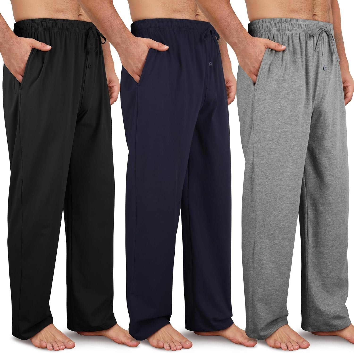 3 Pack Men'S Cotton Pajama Pants Soft Pjs Lounge Bottoms with Pockets & Elastic Waist Sleepwear for Men